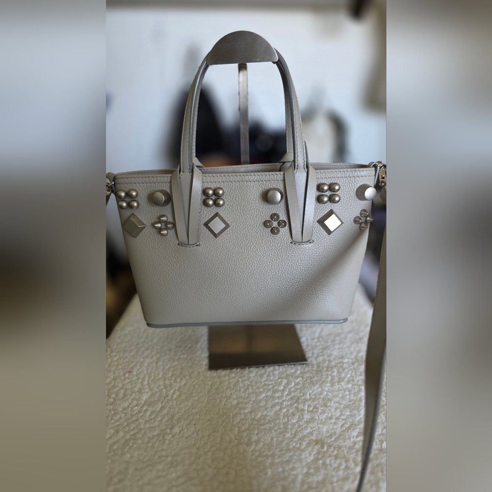 Christian Louboutin Elegant Gray Studded Handbag